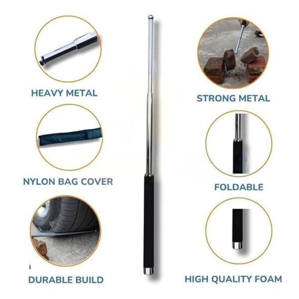 Stainless Steel self Defence Foldable Extendable Wand Stick স্টেইনলেস স্টিলের স্ব-প্রতিরক্ষা ভাঁজযোগ্য এক্সটেন্ডেবল ওয়ান্ড স্টিক