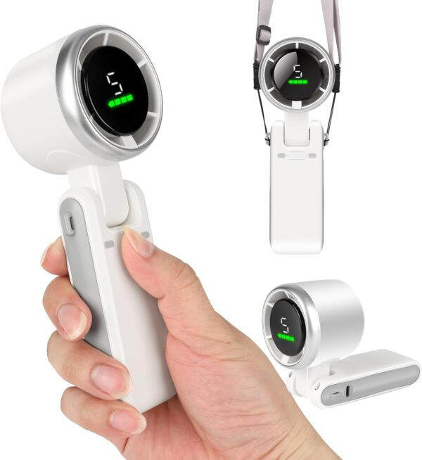 Portable Foldable Turbo Handheld Fan with Digital Display & USB Type-C Rechargeable Mini Cooling Fan