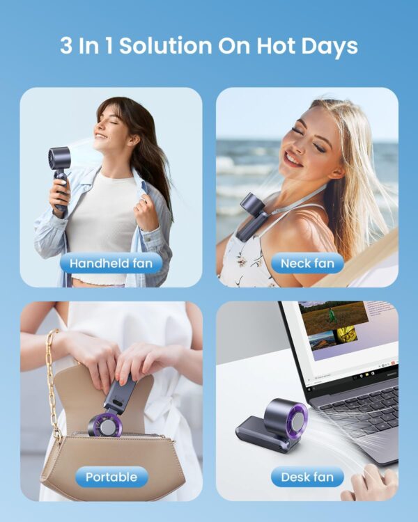 Portable Foldable Turbo Handheld Fan with Digital Display & USB Type-C Rechargeable Mini Cooling Fan